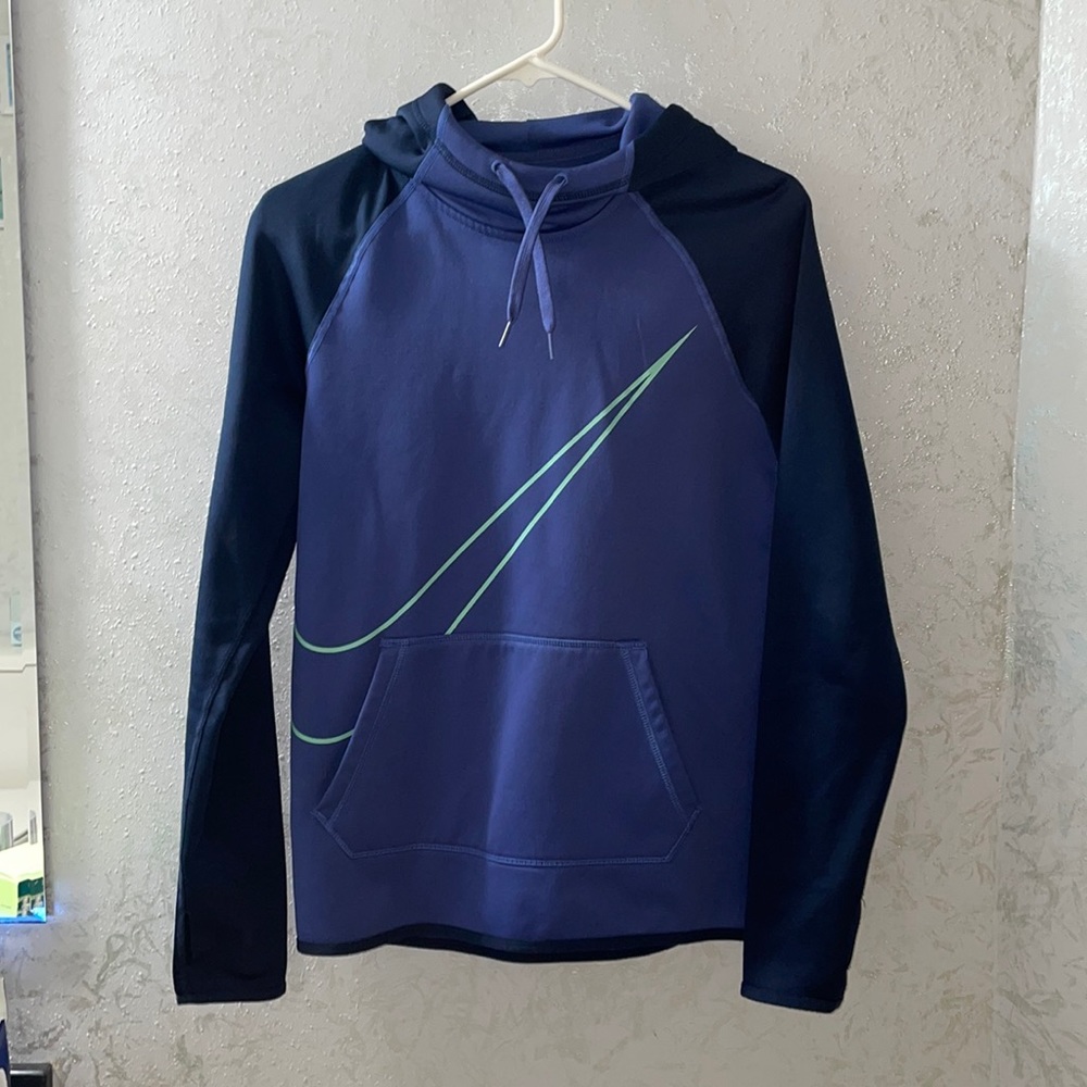 Nike Women's Purple and Blue Hooded Purple Swoosh Logo Pullover Sweatshirt